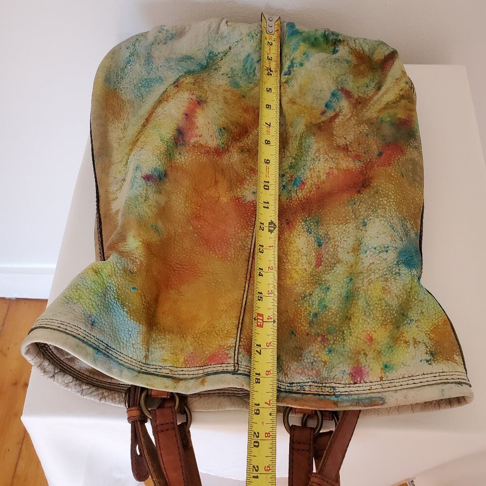 Lucky leather rainbow cowgirl hippie XL tote dyed orange blue green yellow red - Picture 12 of 15
